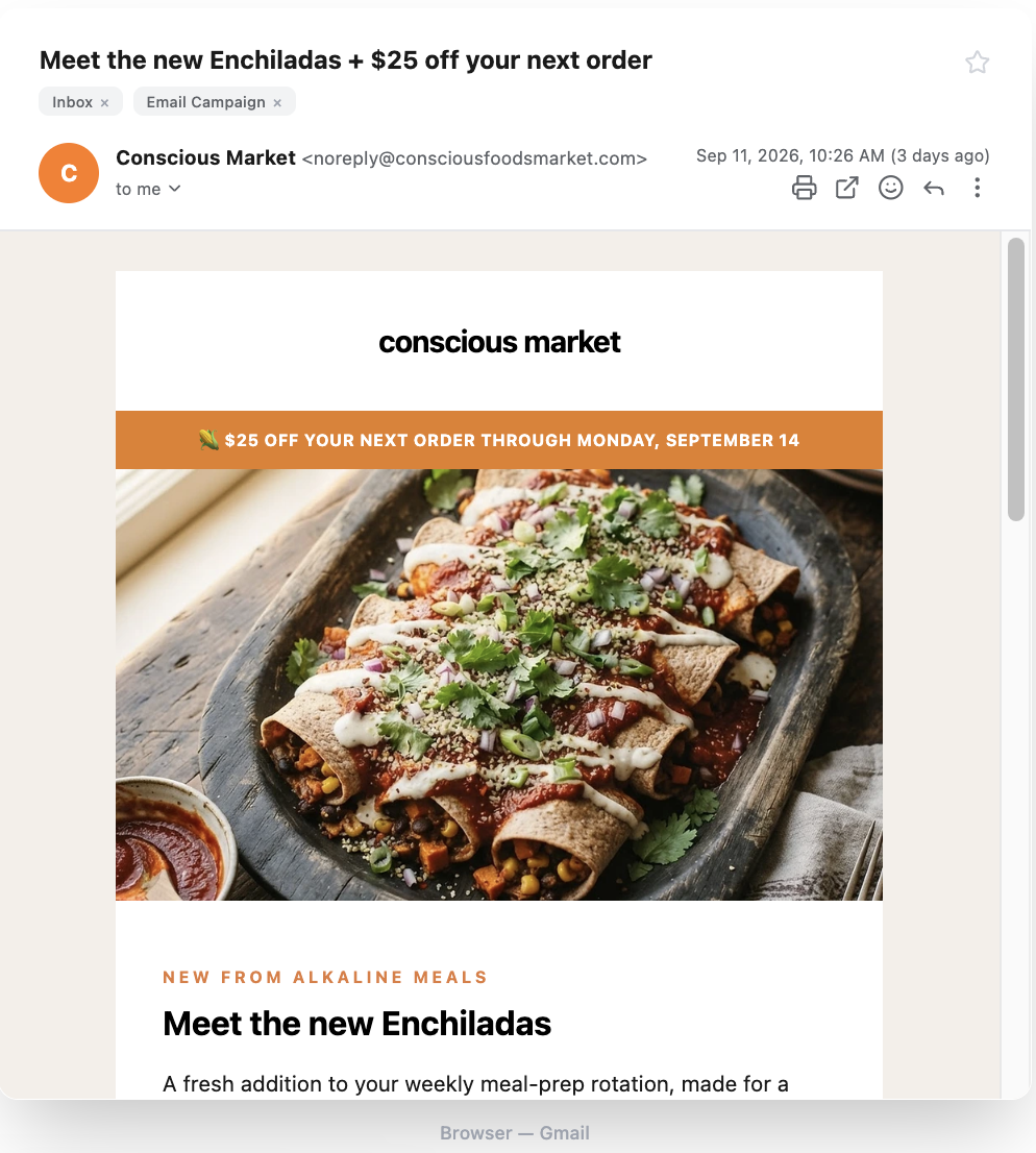 Conscious Market — chef-crafted meals email preview