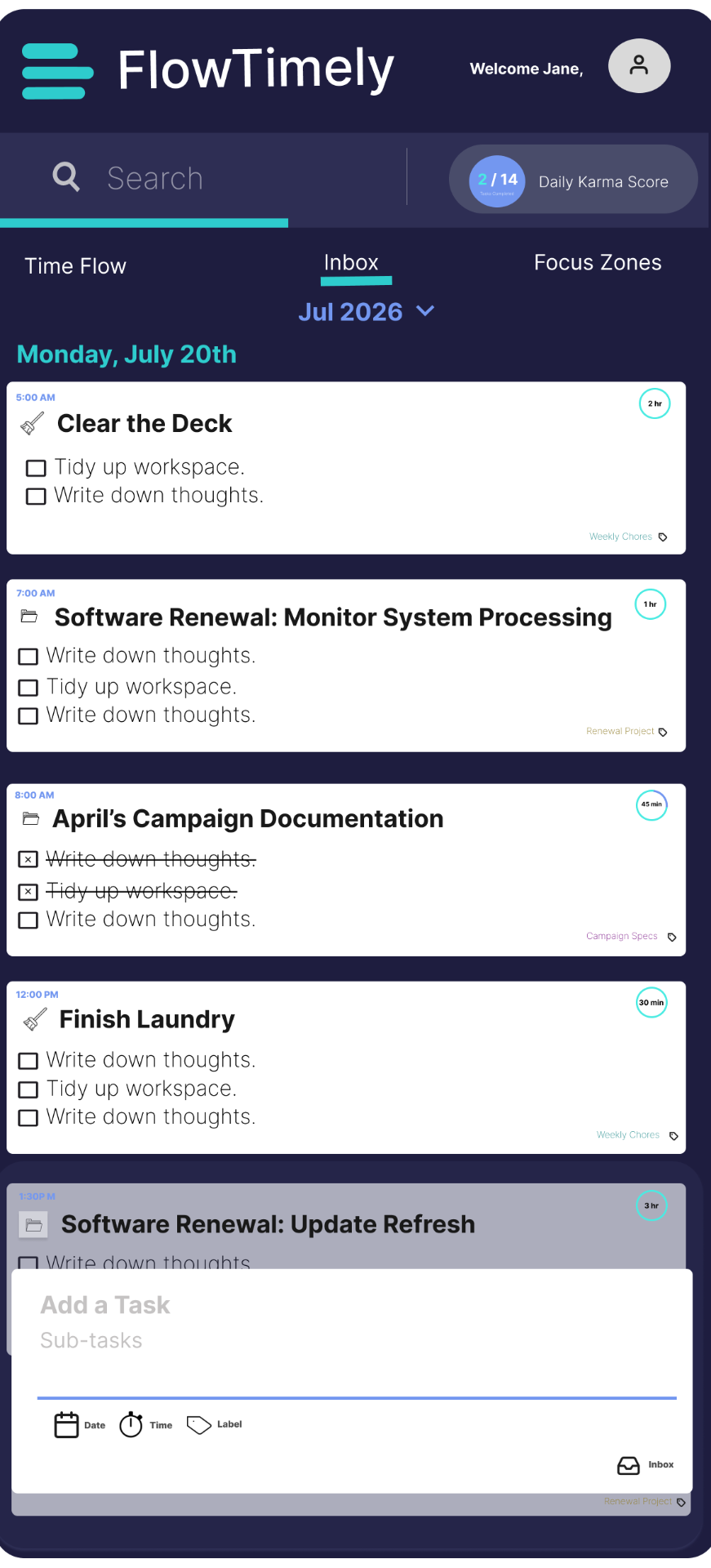 Agenda view with task panel
